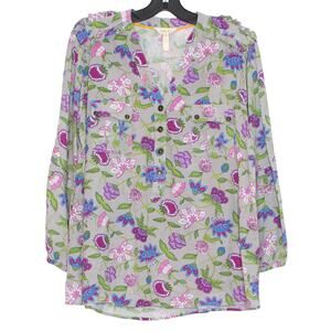 Matilda Jane Top Popover Boho Cottagecore Whimsigoth Grunge Floral Gray Medium